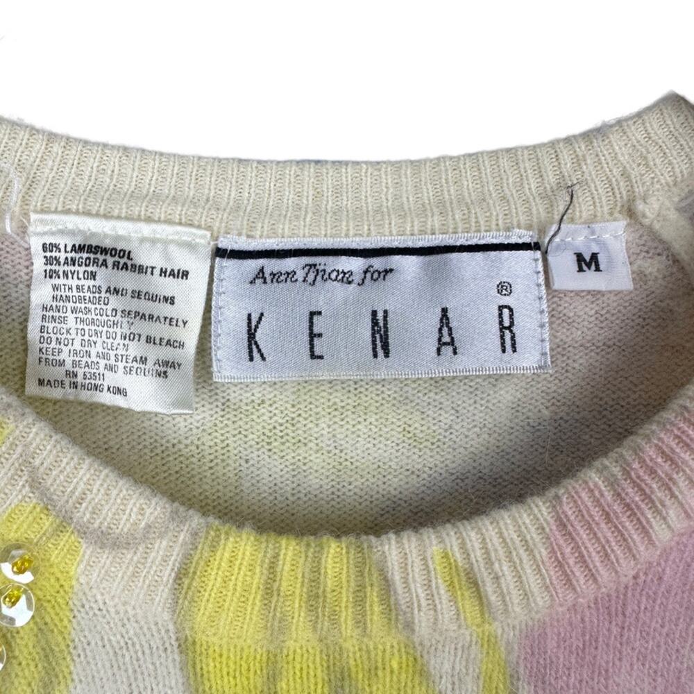 Vintage Ann Tjian for Kenar Lambswool Rabbit Hair Floral Sweater Sequins -Size M - Picture 3 of 3